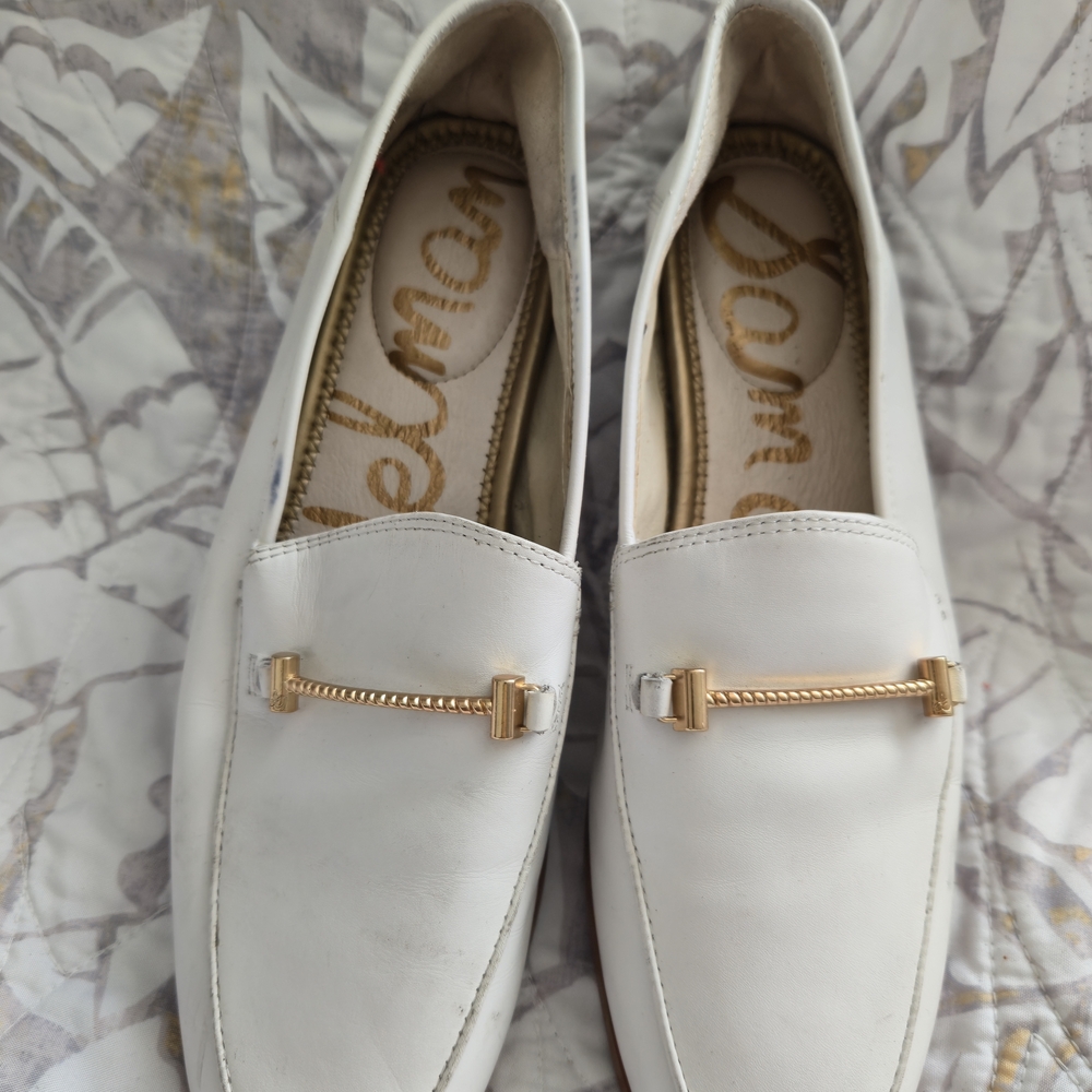 White Loafers with Gold Accent